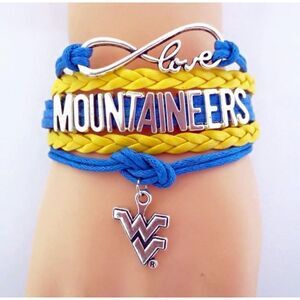 New Womens West Virginia Mountaineers Multi-Cord Blue & Gold Infinity Bracelet